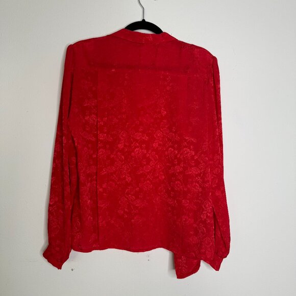 Jonathan Martin | Red Long Sleeve Mock Collar Jacquard Blouse - S - Picture 3 of 13